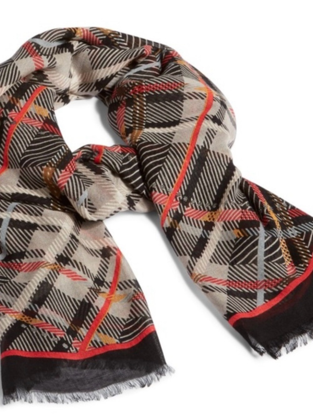 Vera Bradley Soft Fringe Scarf in Sofia Plaid Vintage Red Cram Black